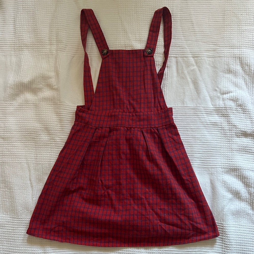 Papaya Red Checkered Overall Dress
